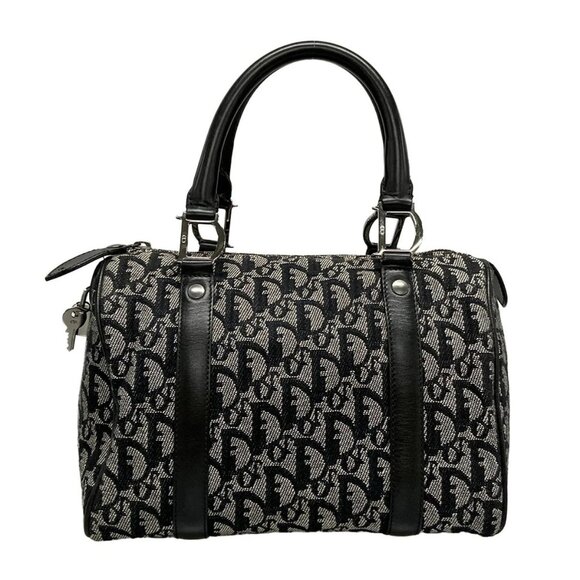 Auth DIOR/ChristianDior Trotteur Black Cream Jacquard Leather Handbag - Picture 1 of 16